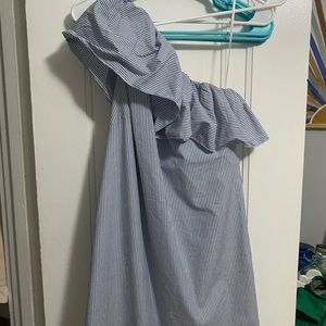 Seersucker one shoulder dress